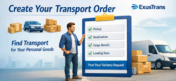 Private person creating transport order on ExusTrans platform with pickup and delivery details
