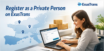 Private person registration form on ExusTrans with personal details and email activation